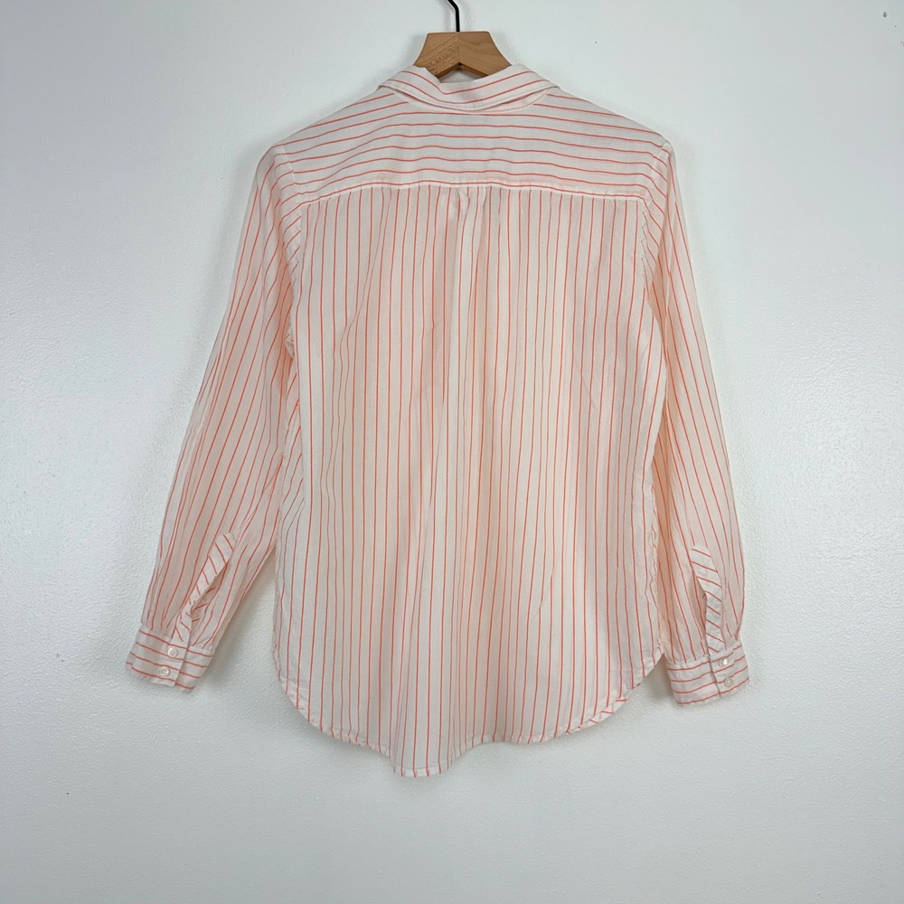 LILLA P Boyfriend Button Down Shirt Top Women M Tangerine Stripe Cotton Minimal - Picture 7 of 16